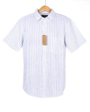 100% European linen, this casual-fit shirt features fine red and black yarn-dyed stripes on a white base with very soft finish best for your skin.