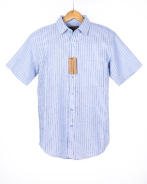 Ocean Blue Striped Shirt – Crafted in a 55% Linen & 45% Cotton blend. Offers the perfect balance of softness to skin, breathability, and everyday comfort.