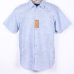 Ocean Blue Striped Shirt – Crafted in a 55% Linen & 45% Cotton blend. Offers the perfect balance of softness to skin, breathability, and everyday comfort.