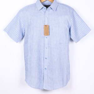 Ocean Blue Striped Shirt – Crafted in a 55% Linen & 45% Cotton blend. Offers the perfect balance of softness to skin, breathability, and everyday comfort.