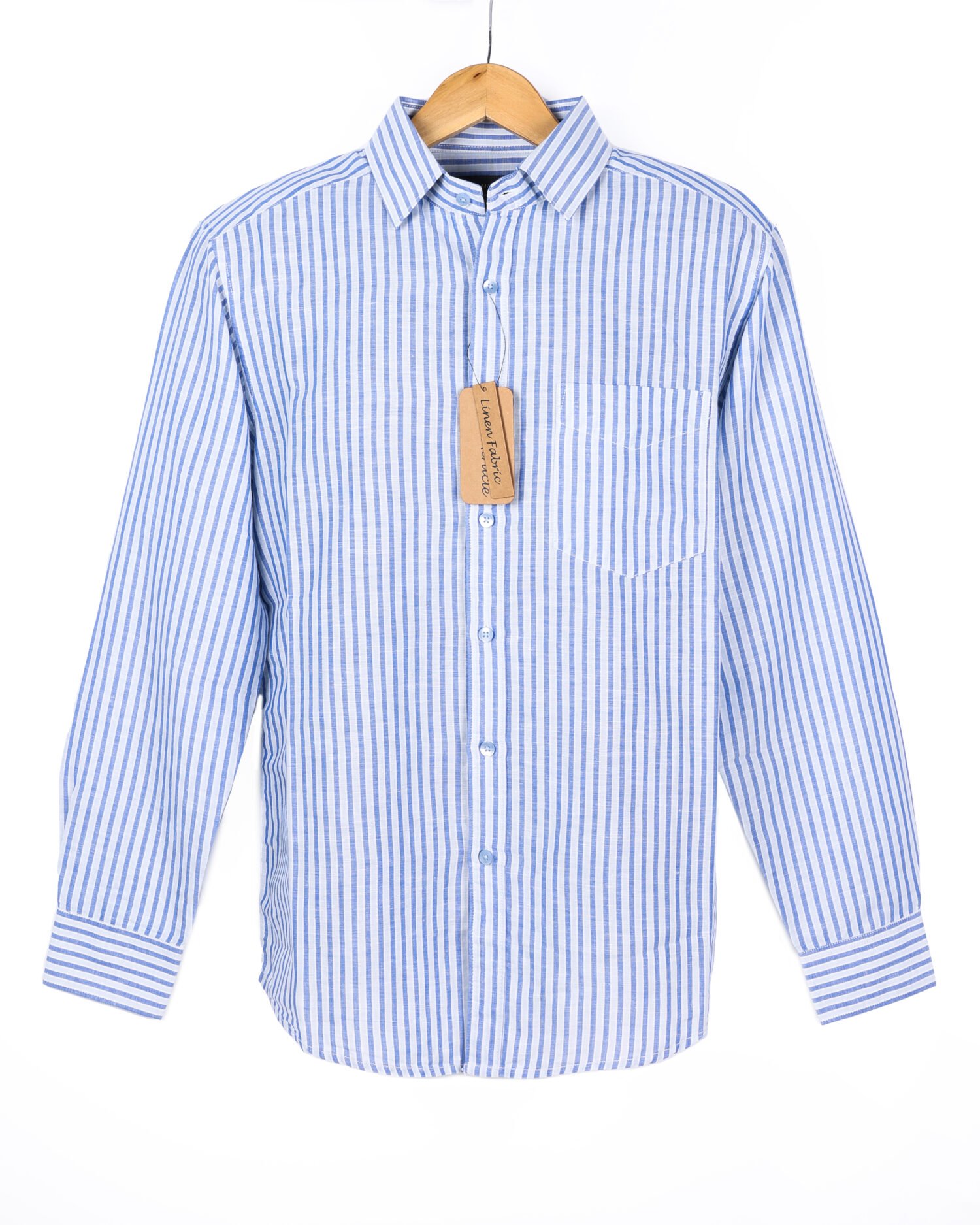 Indigo & White Yarn-Dyed Striped 100% European linen shirt. Soft, breathable, and gentle on the skin—perfect for refined all-day comfort.