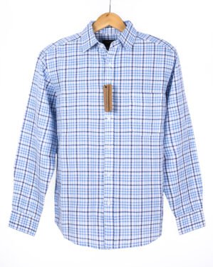 55% linen and 45% cotton, classic blue plaids checks on a crisp white base. Soft, lightweight, and perfect for all-day comfort with a refined look.