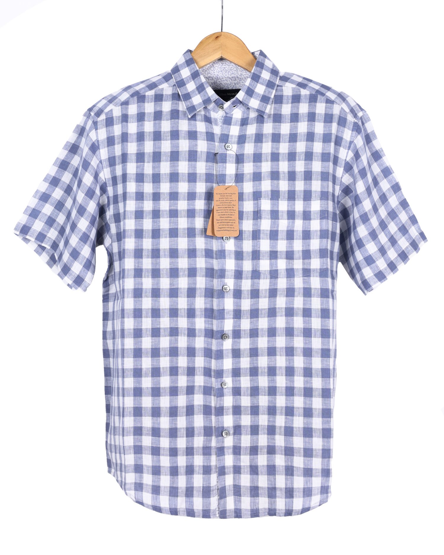 Steel Blue & White Gingham Check Shirt – Crafted from premium 100% Linen European yarn with a super-soft finish that’s gentle on your skin