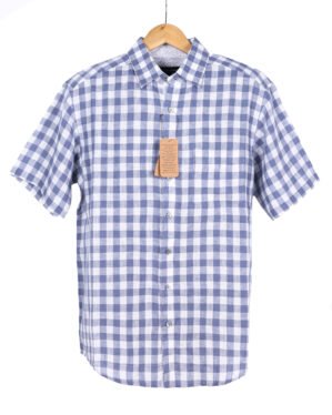 Steel Blue & White Gingham Check Shirt – Crafted from premium 100% Linen European yarn with a super-soft finish that’s gentle on your skin