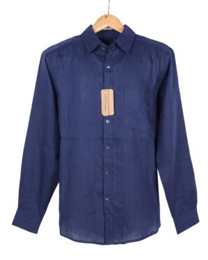100% pure European linen, this full-sleeve shirt offers a rich navy tone with a breathable, soft-touch finish. Lightweight and skin-friendly.