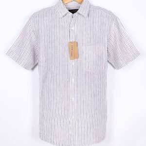 100% European linen, this casual-fit shirt features fine red and black yarn-dyed stripes on a white base with very soft finish best for your skin.