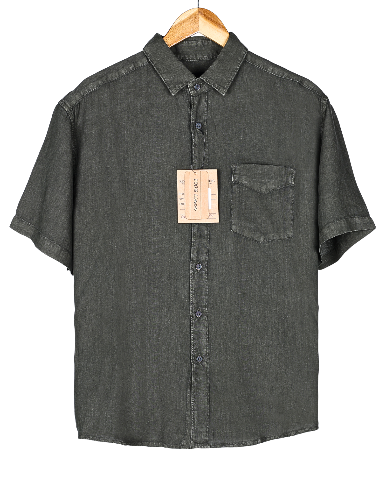 Olive Overdyed 100% Linen Shirt - Crafted from Premium European Yarn with very soft finish best for skin.