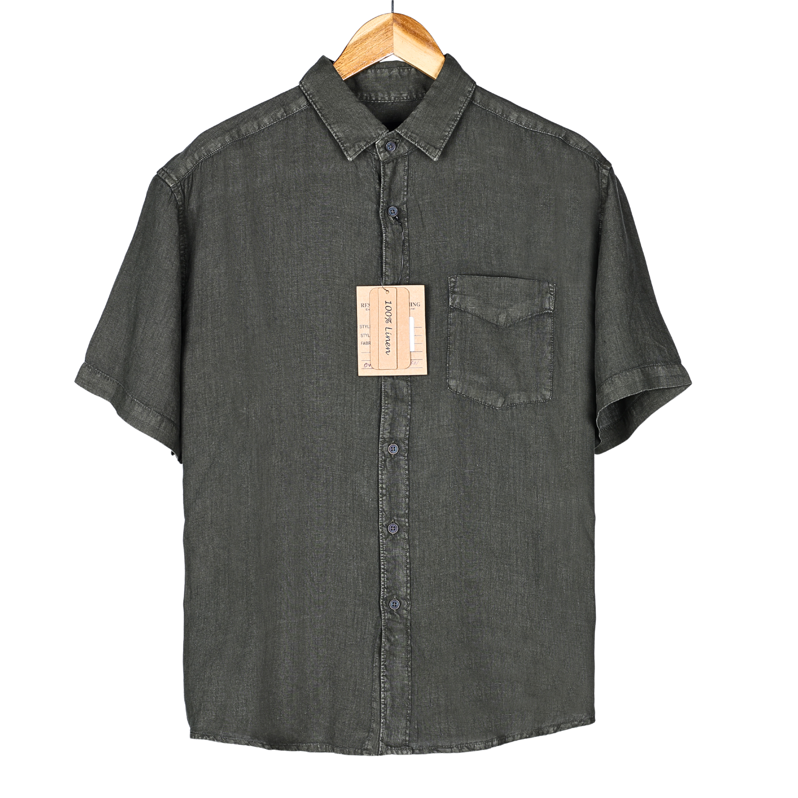 Olive Overdyed 100% Linen Shirt - Crafted from Premium European Yarn with very soft finish best for skin.